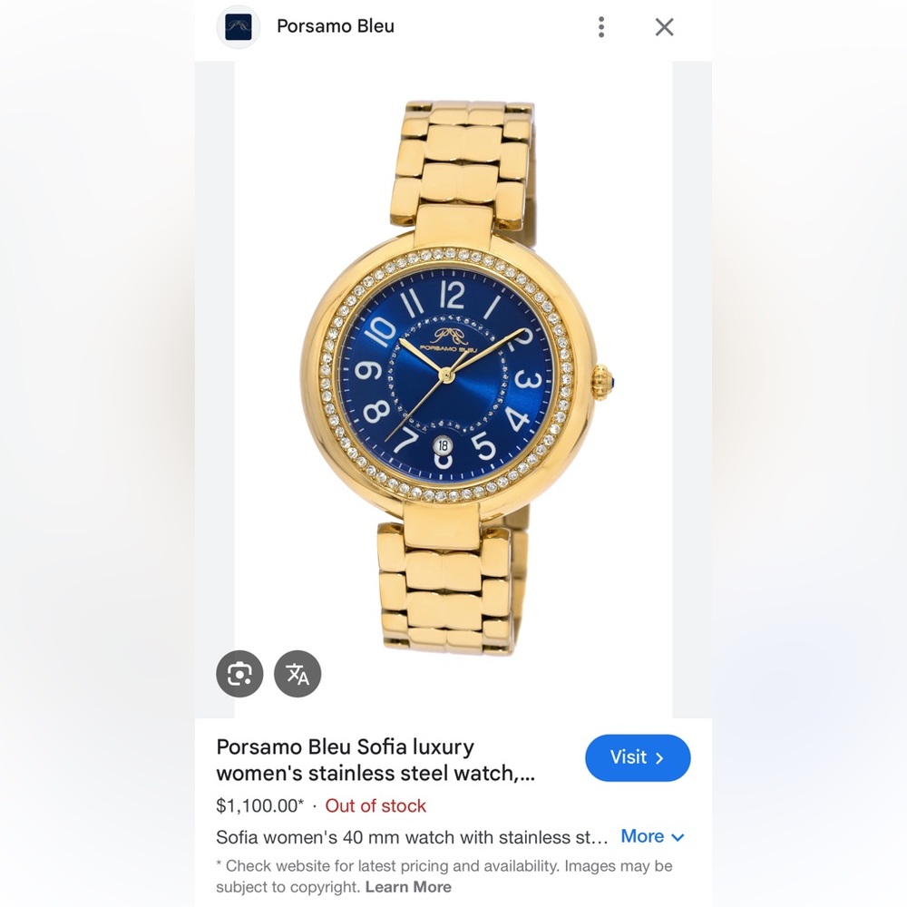 Porsamo Bleu “Sofia” Gold-Tone Watch with Blue Dial - Picture 7 of 8